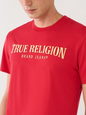 Red/Tangerine True Religion Logo T Shirts | 0735-SWJYM