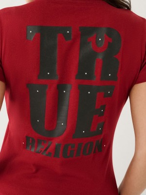 Red True Religion Logo T Shirts | 6452-MBUTZ