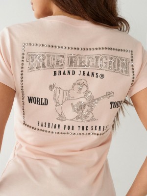 Rose True Religion Crystal Buddha V T Shirts | 7946-OXRGY