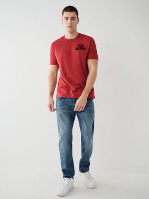 Ruby Red True Religion Buddha Logo T Shirts | 7398-RIKGJ