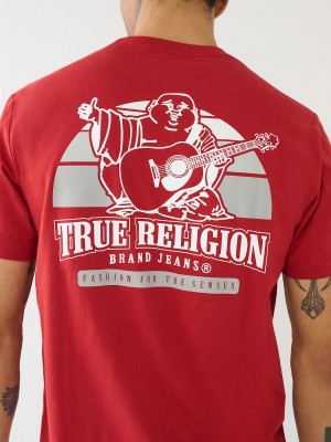 Ruby Red True Religion Buddha Sunrise Logo T Shirts | 1286-OPREV