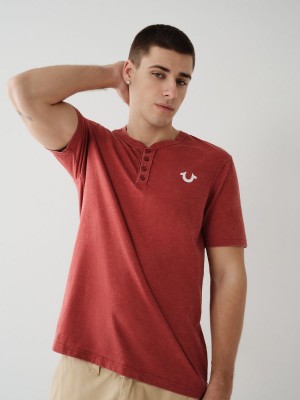 Ruby Red True Religion Henley T Shirts | 6582-YOIHN