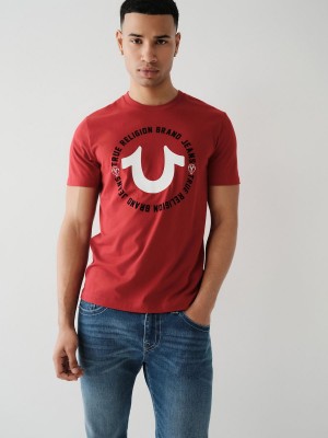 Ruby Red True Religion Horseshoe Logo T Shirts | 6872-JPZHL