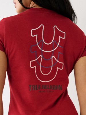 Ruby Red True Religion Horseshoe Logo V T Shirts | 2095-QRICE