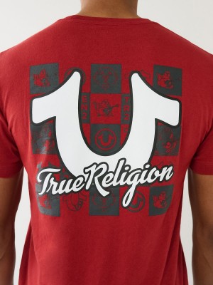 Ruby Red True Religion Hs Grid Crew T Shirts | 1437-RMOCX