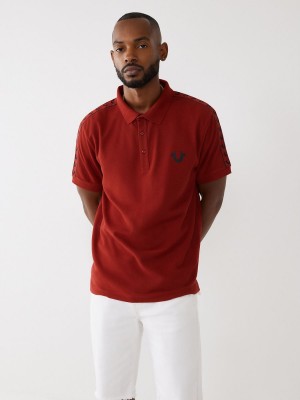 Ruby Red True Religion Logo Polo Shirts | 6450-ENWZV