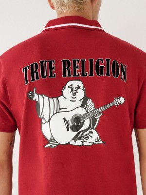 Ruby Red True Religion Logo Polo Shirts | 0162-BKURE