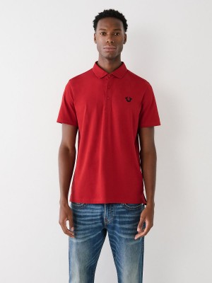 Ruby Red True Religion Logo Polo Shirts | 0157-BONKD