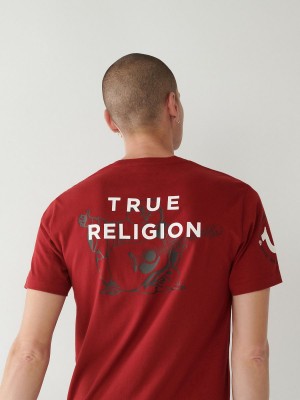 Ruby Red True Religion Logo T Shirts | 5048-LFYUR