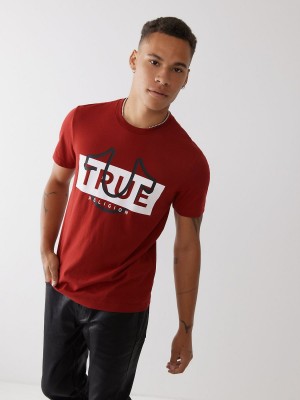 Ruby Red True Religion Logo T Shirts | 9573-AFOIP