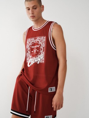 Ruby Red True Religion Mesh Jersey Tanks | 0237-QJNHX