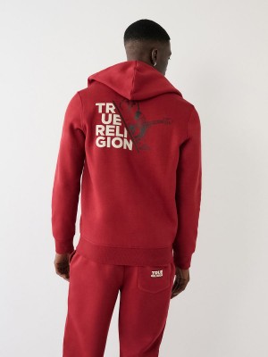 Ruby Red True Religion Zip Hoodie | 6307-YGMCZ