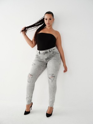 Sandy Beaches W Destroy True Religion Jennie Mid Rise Curvy Skinny Jeans | 4029-GERXU