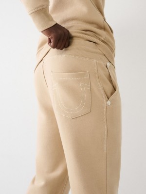 Scuffed Beige True Religion Big T Logo Jogger | 5796-HROQN