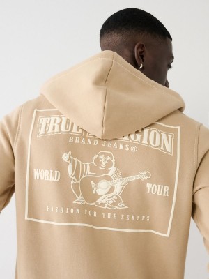 Scuffed Beige True Religion Big T Zip Hoodie | 1259-STDXY