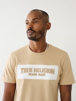 Scuffed Beige True Religion Embossed Arch Logo T Shirts | 1608-RVBLS