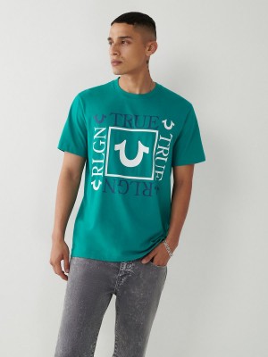 Slate True Religion Logo T Shirts | 1290-HWIZJ