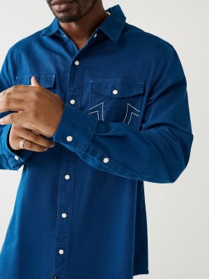 Soft Aqua True Religion Utility Shirts | 0837-QOKJE