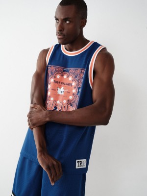 True Blue True Religion Mesh Jersey Tanks | 1329-WQASO