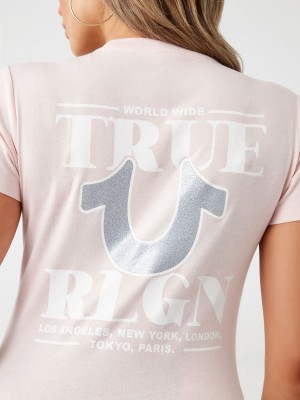 Venice Beach True Religion Glitter World Wide Logo T Shirts | 1542-VGIAN