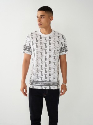 White True Religion Allover Print T Shirts | 4357-APUCW