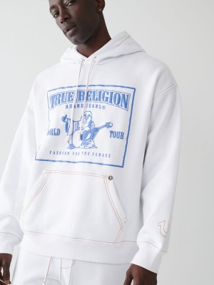 White True Religion Big T Logo Relaxed Hoodie | 1537-DJWLC