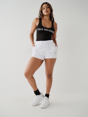 White True Religion Big T Sweat Shorts | 7086-SOBEG