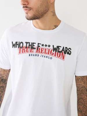 White True Religion Billboard Logo T Shirts | 9056-CNVXU