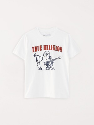 White True Religion Boys Buddha Logo T Shirts | 0834-FKEHG