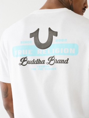 White True Religion Buddha Brand Logo T Shirts | 7849-KBWRZ