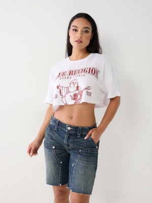 White True Religion Buddha Crop T Shirts | 8496-NDFLO