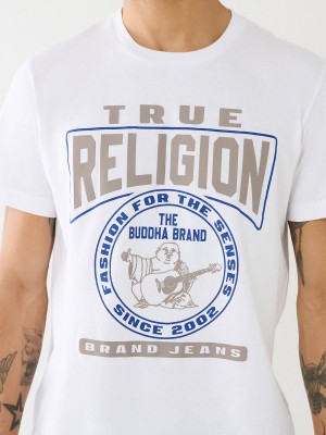 White True Religion Buddha Logo Crew Neck T Shirts | 4380-CVHLS