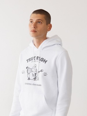 White True Religion Buddha Logo Hoodie | 8964-VKCFQ