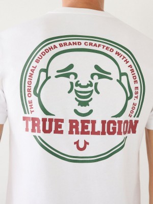 White True Religion Buddha Logo T Shirts | 4398-MGIWX