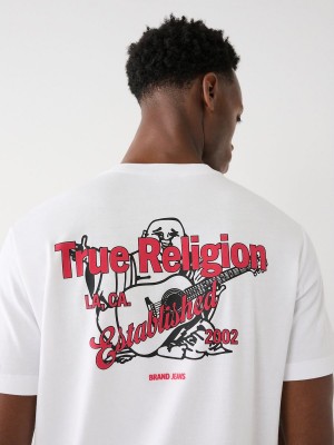 White True Religion Buddha Logo T Shirts | 6741-ZJVBS