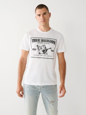 White True Religion Buddha Logo T Shirts | 9174-IMHDQ