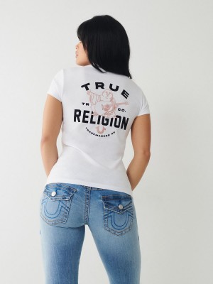 White True Religion Buddha Logo V T Shirts | 7240-ZNIHG