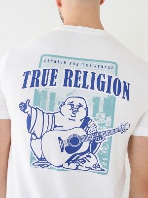 White True Religion City Buddha Logo Crew T Shirts | 6047-XLGFR