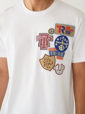 White True Religion Collegiate Patch T Shirts | 1508-ZSYAF