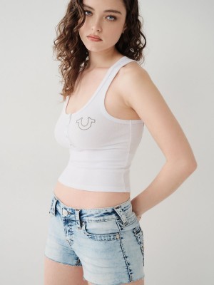 White True Religion Crop Henley Tanks | 8794-TVRHZ