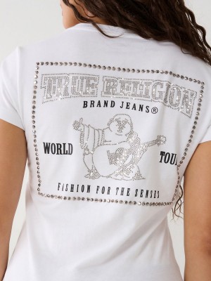 White True Religion Crystal Buddha V T Shirts | 9160-ZSLNH