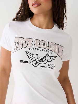 White True Religion Crystal Logo T Shirts | 0712-GFRDC