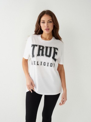 White True Religion Crystal Relaxed T Shirts | 4890-CFRLU