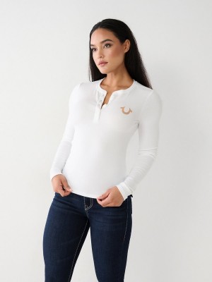 White True Religion Henley Shirts | 8294-VDLCI