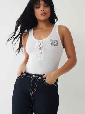 White True Religion Lace Up Tanks | 3176-JALUG