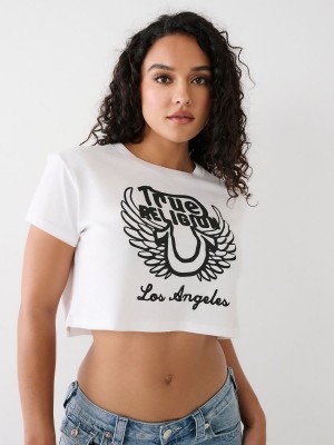 White True Religion Logo Crop T Shirts | 4829-DAVSO