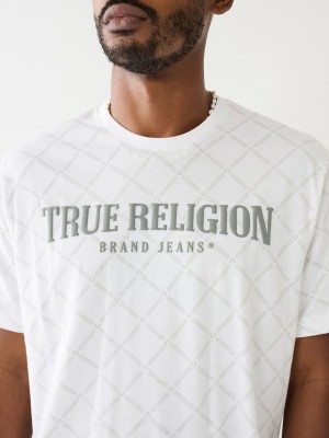 White True Religion Logo Monogram T Shirts | 7621-FHIWR