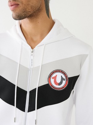 White True Religion Logo Patch Zip Hoodie | 7086-HKDNU