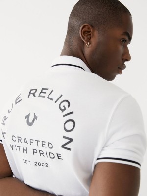 White True Religion Logo Polo Shirts | 4536-JNWGF