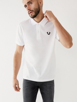 White True Religion Logo Polo Shirts | 5426-TAQKL